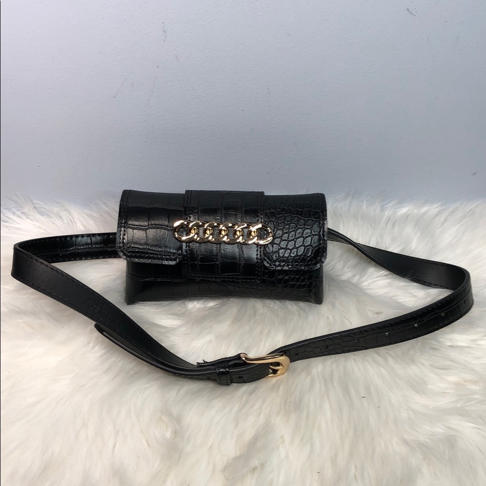 Black Belt Bag Faux Crocodile